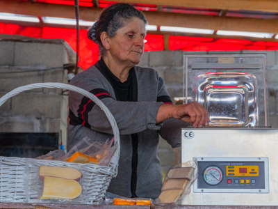 Smallholder woman farmer flourishing with innovative cheesemaking and modern dairy production practices in Georgia